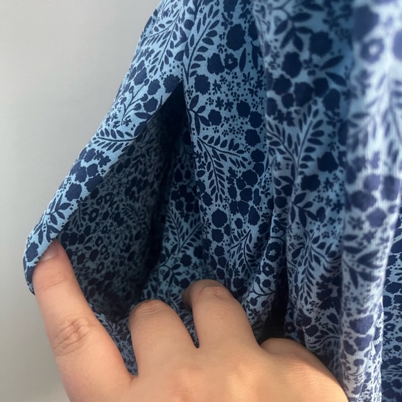 Boden Clara Dress Women 8 Petite Modest Long Sleeve Jersey Blue Floral Pockets - Picture 7 of 9